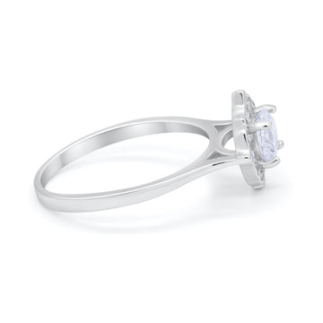 Halo Engagement Bridal Ring Art Deco Round  Simulated CZ 925 Sterling Silver